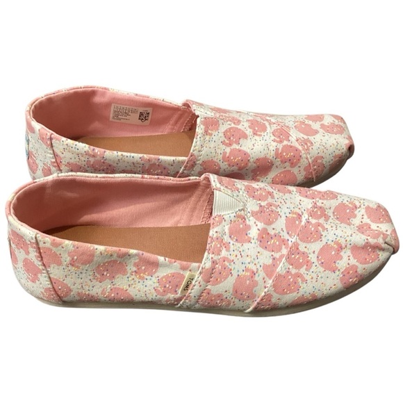 Toms Classic Size 7.5 Shoes Pink Canvas Elephant Sprinkles Puff Print Flat - Picture 9 of 9